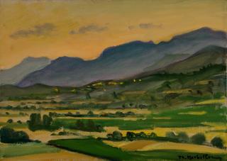 Landscape with Mountain, Dusk — Oil painting, Canvas, 33.00×46.00cm — Theodoros Markellos